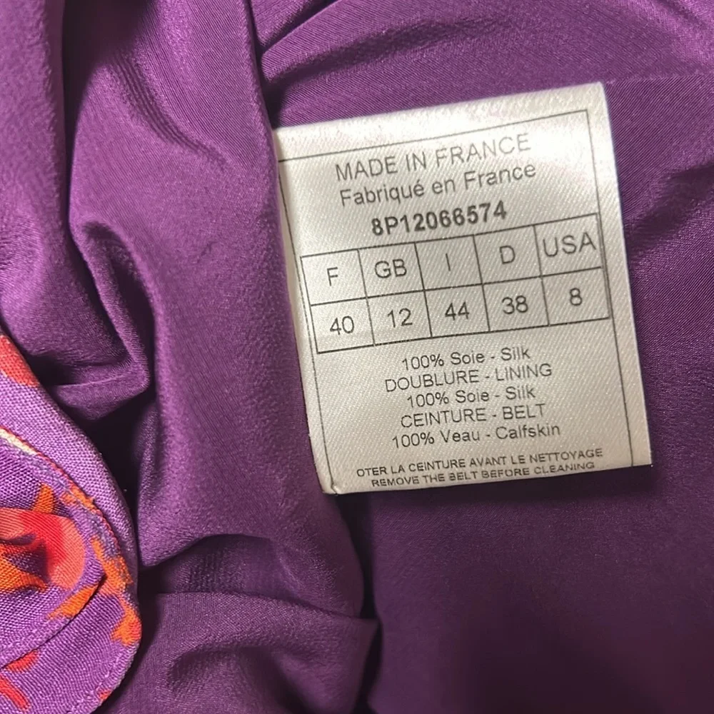 Vintage Christian Dior Silk Floral Dress Purple Ruffle Neck Midi 90s US 8 - Picture 10 of 10